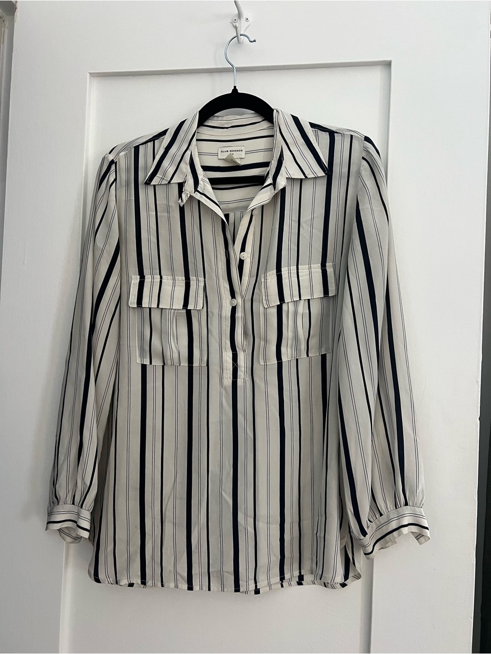 Club Monaco Black & White Striped Button-Front Shirt